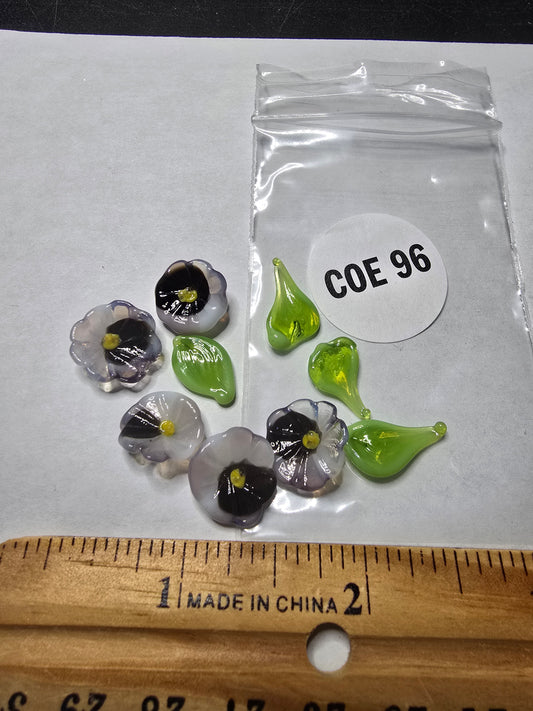 Fusible COE 96 Pansies/leaves pack of 9