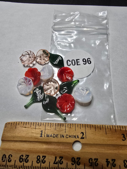 Fusible COE 96 flowers/leaves pack of 12